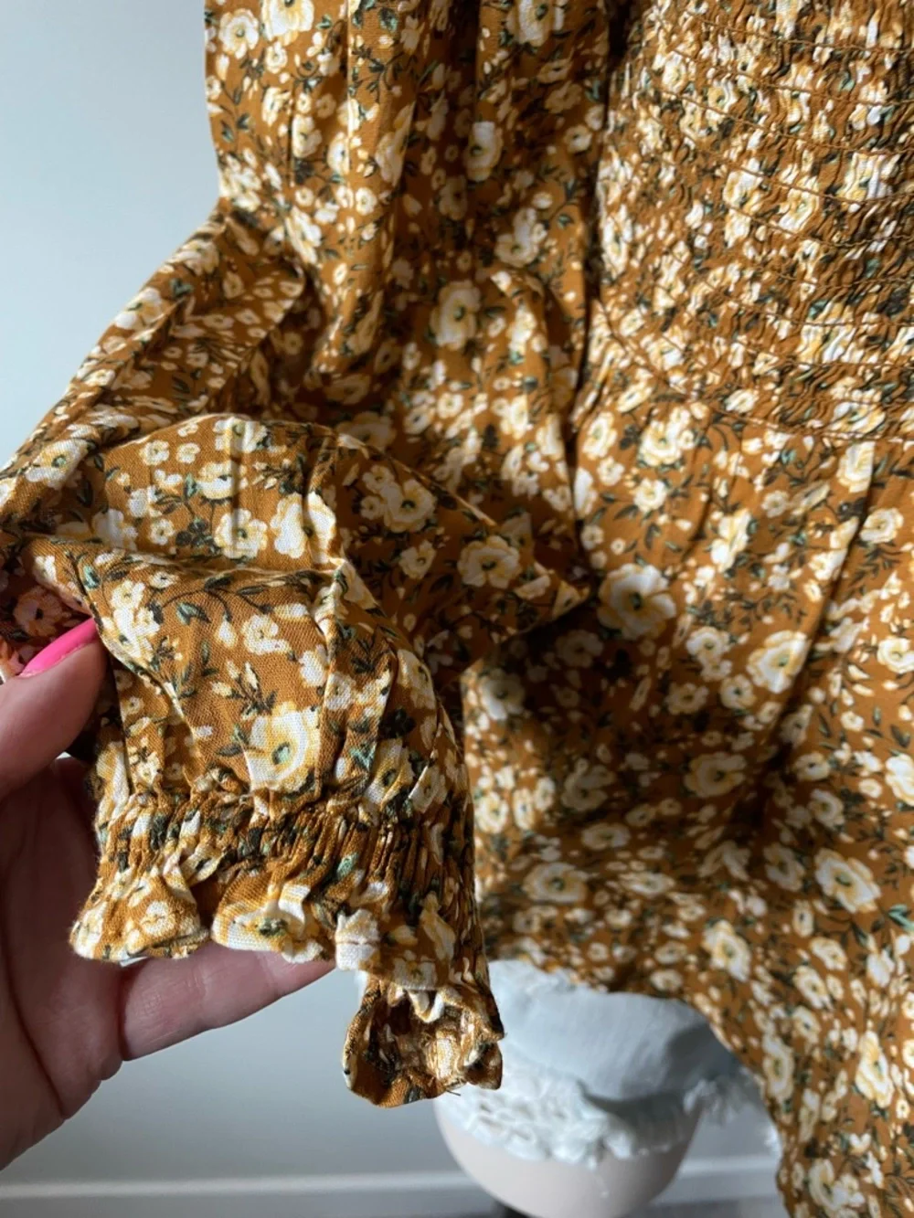Boho Floral Peplum Top Blouse Cottagecore Earthy Hippie Vintage Inspired Large - Picture 4 of 8